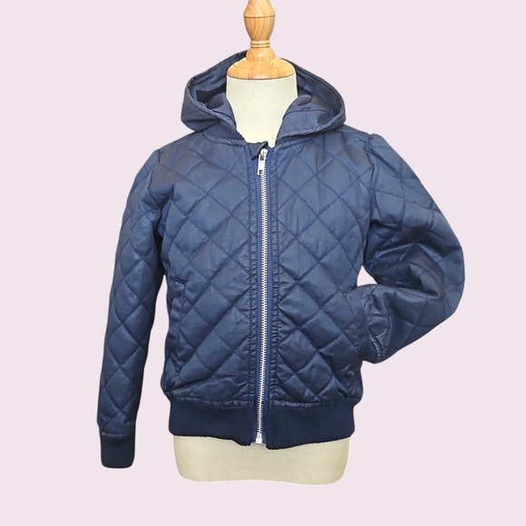 H&M Kids Quilted Bomber Jacket Size 4-5 Navy Blue w/ Sparkle Ears - Picture 2 of 6